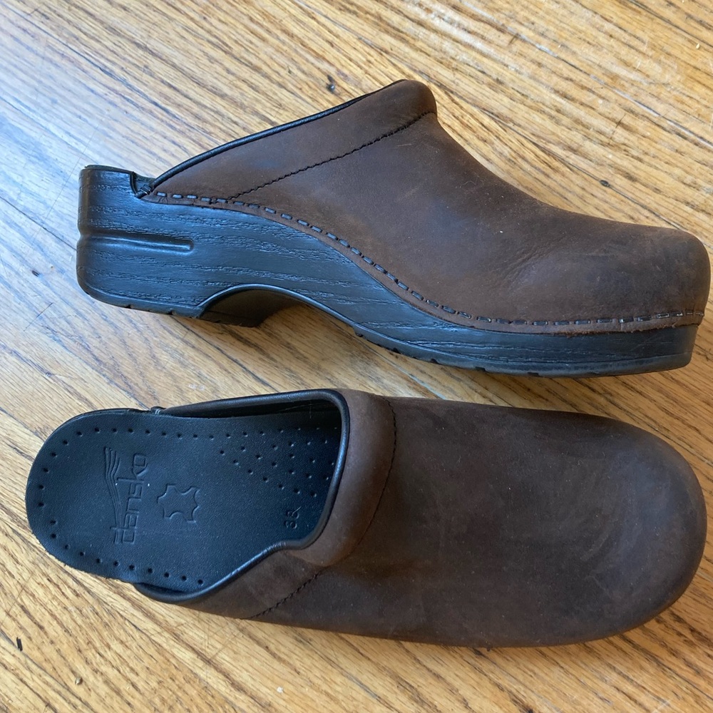 Dansko slip on mule clog brown
